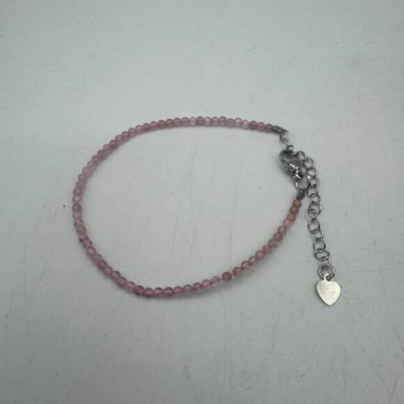 Pink Crystal Beaded Adjustable Bracelet Silver Chain Heart Charm - Picture 5 of 5
